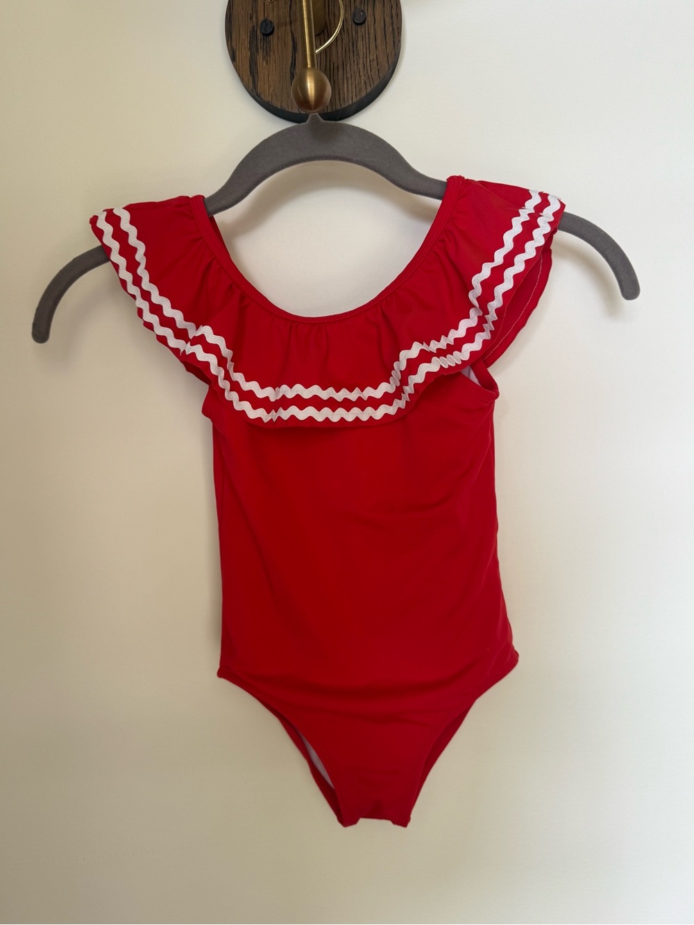 Janie and Jack Girls Red One-Piece Swimsuit with White Trim size 4